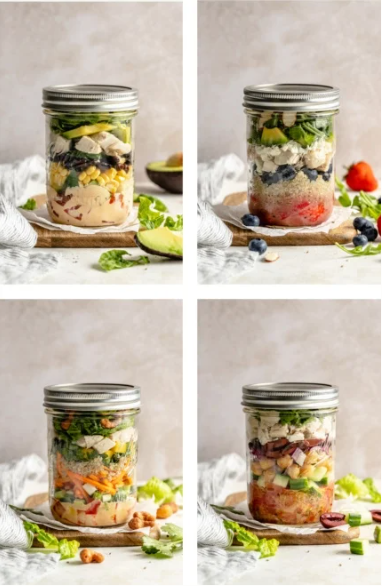 طريقة عمل أربع سلطات سهلة غنية بالبروتين في برطمانات